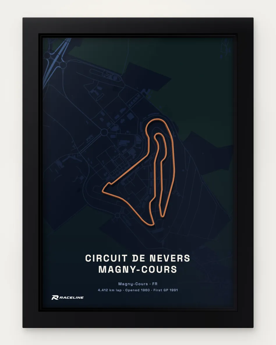 Framed Circuit de Nevers Magny-Cours circuit poster with a map background