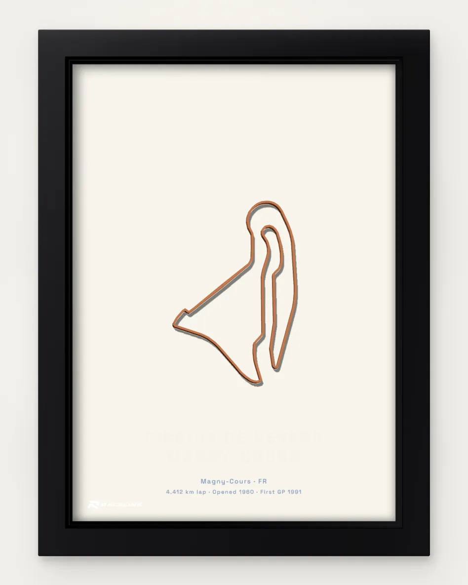 Framed Circuit de Nevers Magny-Cours circuit poster on a solid background