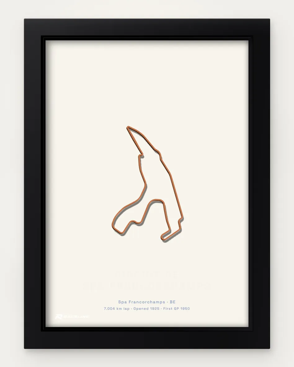 Framed Circuit de Spa-Francorchamps circuit poster on a solid background