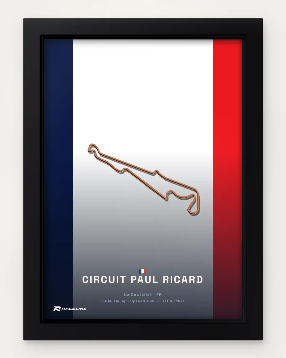 Framed Circuit Paul Ricard circuit poster on its national flag background