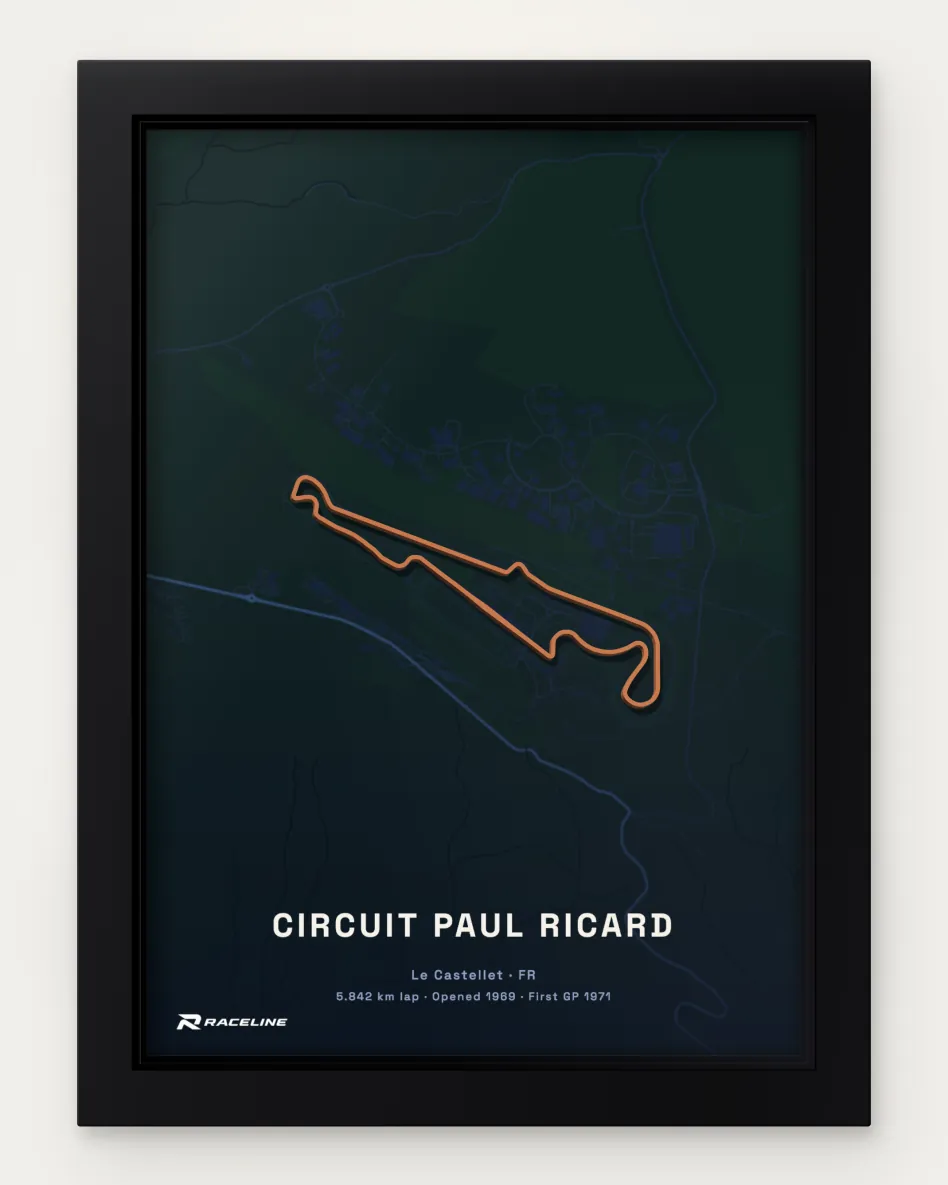 Framed Circuit Paul Ricard circuit poster with a map background