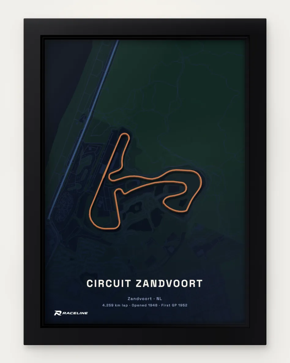 Framed Circuit Zandvoort circuit poster with a map background