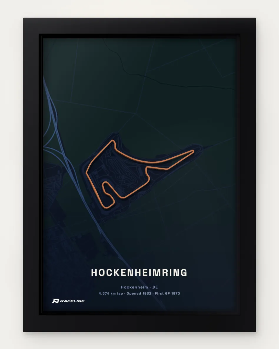 Framed Hockenheimring circuit poster with a map background