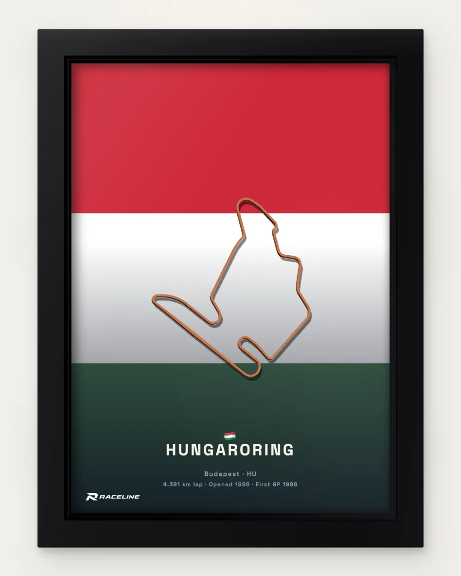 Framed Hungaroring circuit poster on its national flag background