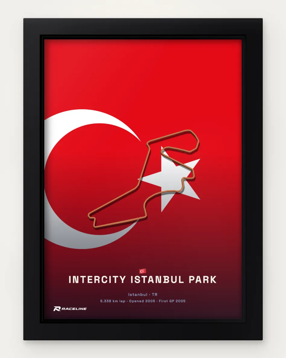 Framed Intercity Istanbul Park circuit poster on its national flag background