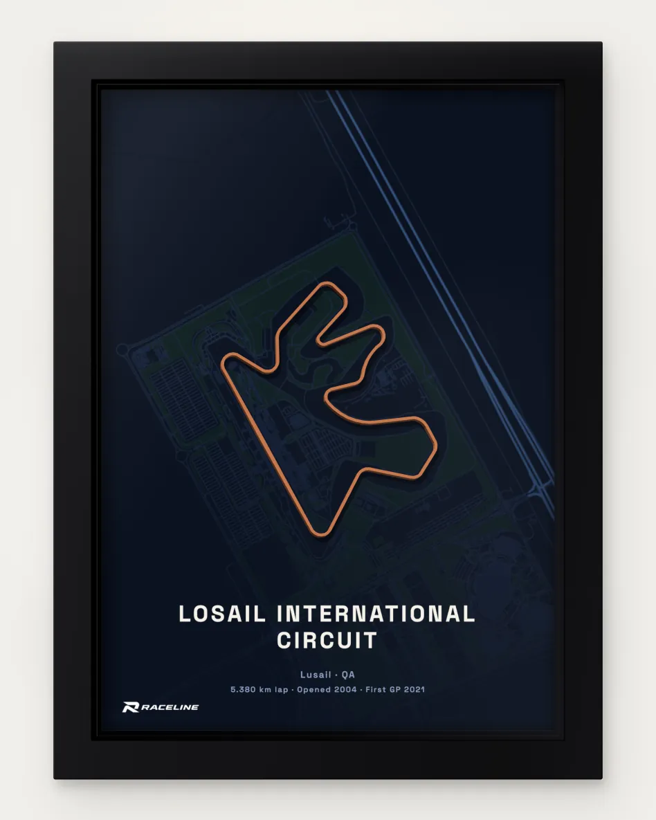 Framed Losail International Circuit circuit poster with a map background