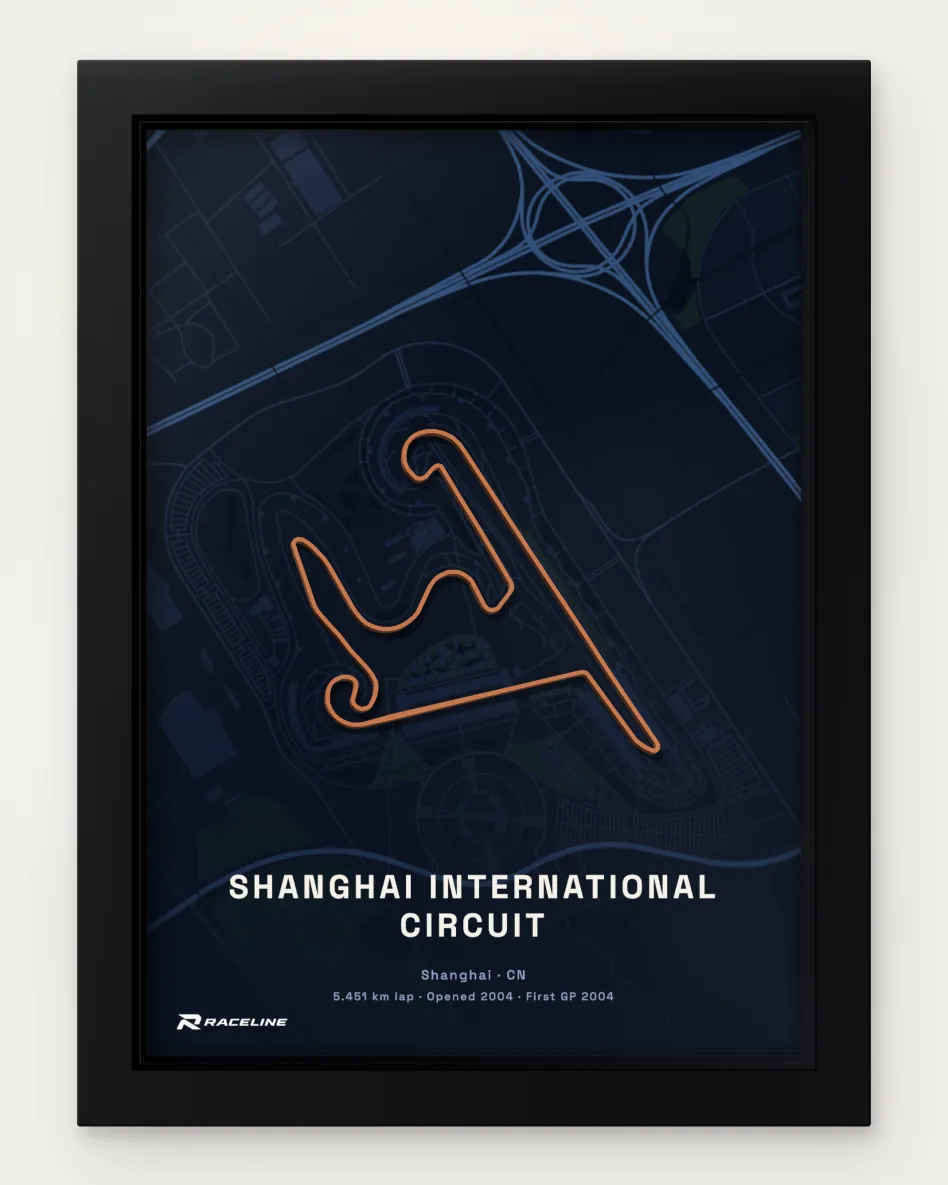 Framed Shanghai International Circuit circuit poster with a map background