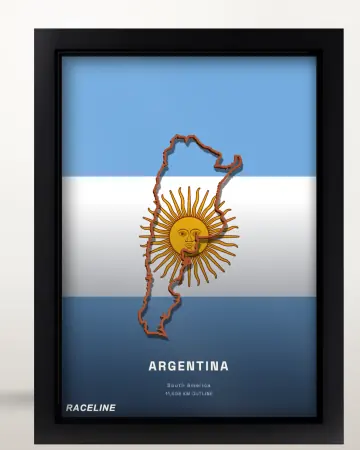 Framed Argentina country outline poster on its flag background
