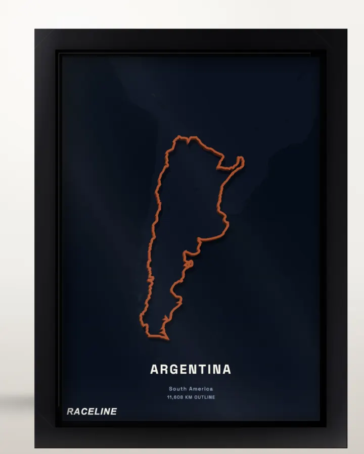 Framed Argentina country outline poster with a map background