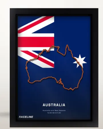 Framed Australia country outline poster on its flag background