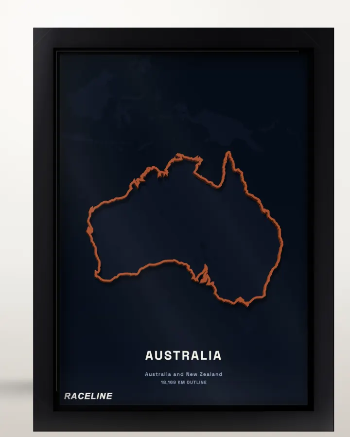 Framed Australia country outline poster with a map background