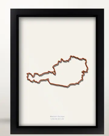 Framed Austria country outline poster on a solid beige background