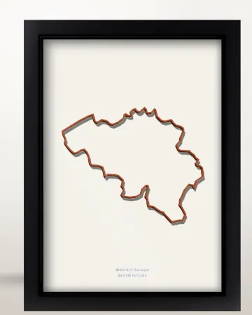 Framed Belgium country outline poster on a solid beige background