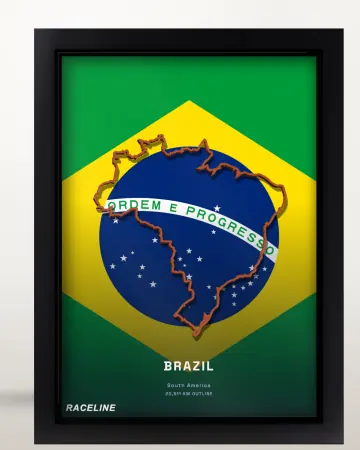 Framed Brazil country outline poster on its flag background