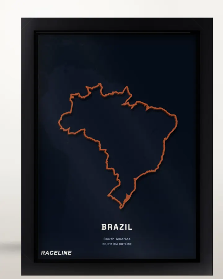 Framed Brazil country outline poster with a map background