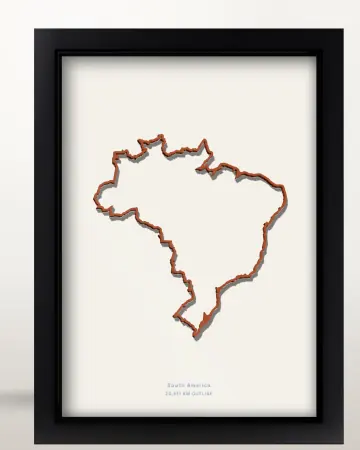 Framed Brazil country outline poster on a solid beige background