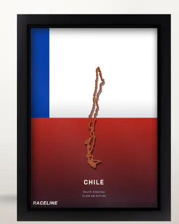Framed Chile country outline poster on its flag background