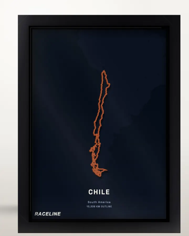 Framed Chile country outline poster with a map background