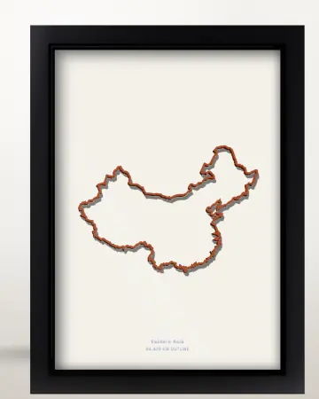 Framed China country outline poster on a solid beige background