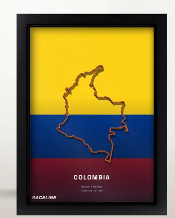 Framed Colombia country outline poster on its flag background