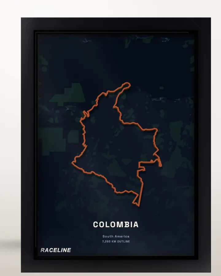 Framed Colombia country outline poster with a map background