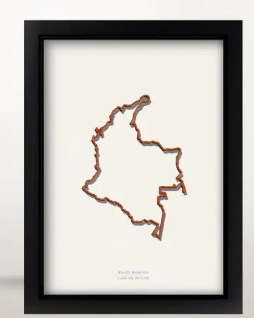 Framed Colombia country outline poster on a solid beige background