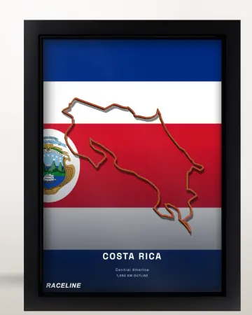 Framed Costa Rica country outline poster on its flag background
