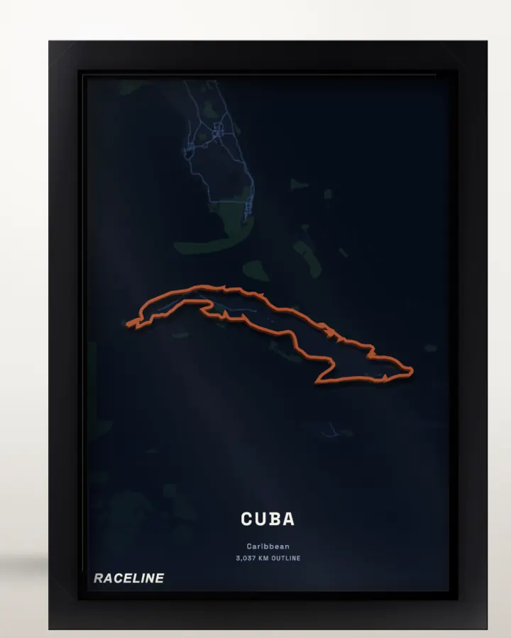 Framed Cuba country outline poster with a map background
