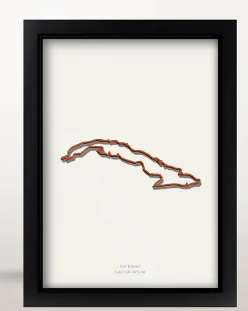 Framed Cuba country outline poster on a solid beige background