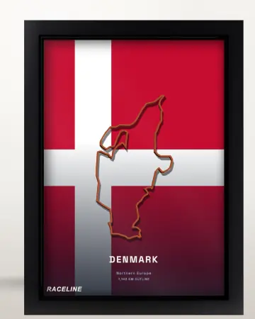 Framed Denmark country outline poster on its flag background