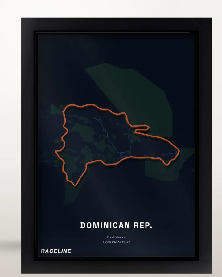 Framed Dominican Rep. country outline poster with a map background