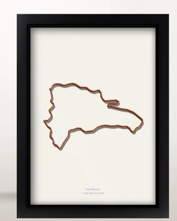 Framed Dominican Rep. country outline poster on a solid beige background