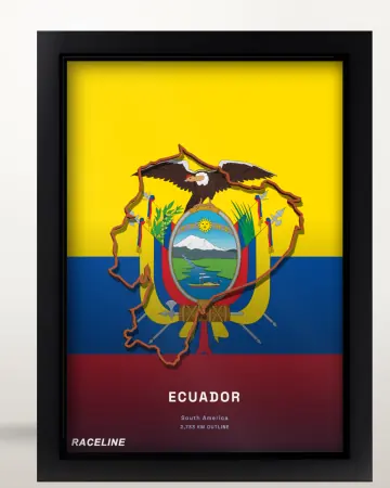 Framed Ecuador country outline poster on its flag background