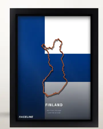 Framed Finland country outline poster on its flag background