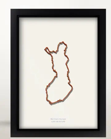 Framed Finland country outline poster on a solid beige background