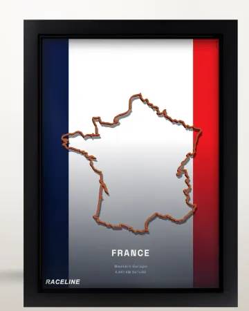 Framed France country outline poster on its flag background