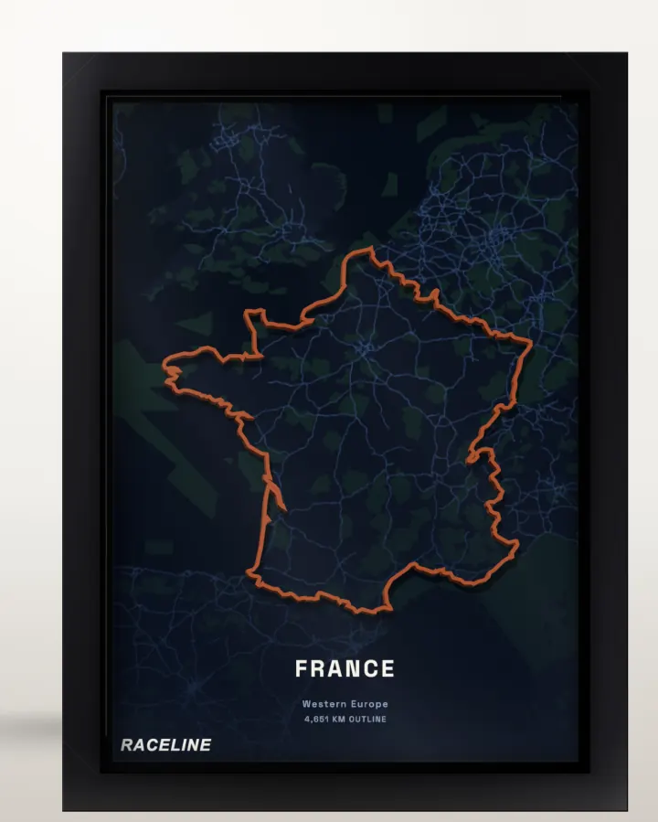 Framed France country outline poster with a map background