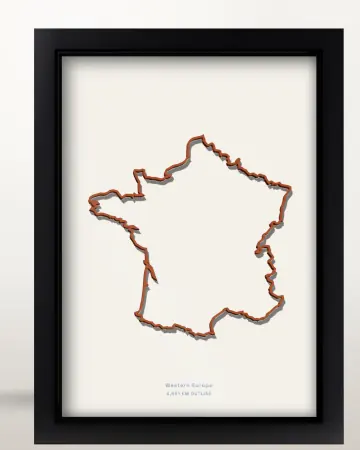 Framed France country outline poster on a solid beige background