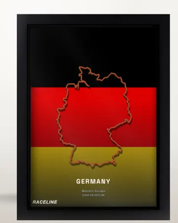 Framed Germany country outline poster on its flag background