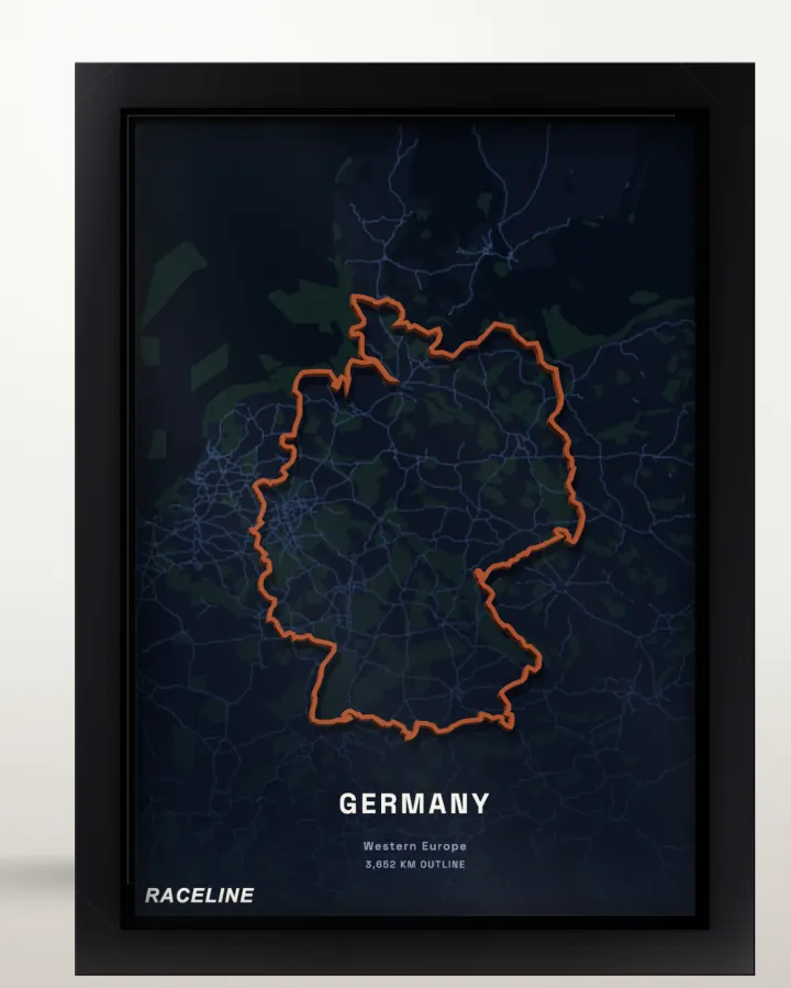 Framed Germany country outline poster with a map background