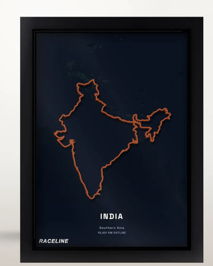 Framed India country outline poster with a map background
