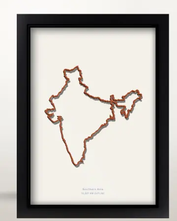 Framed India country outline poster on a solid beige background