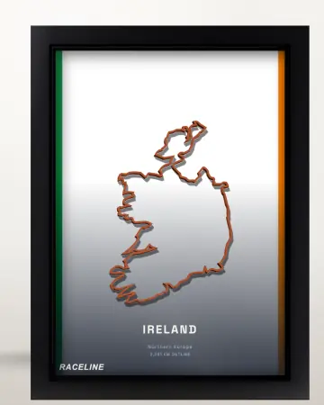 Framed Ireland country outline poster on its flag background