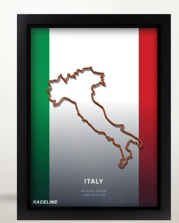 Framed Italy country outline poster on its flag background