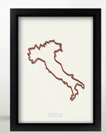 Framed Italy country outline poster on a solid beige background
