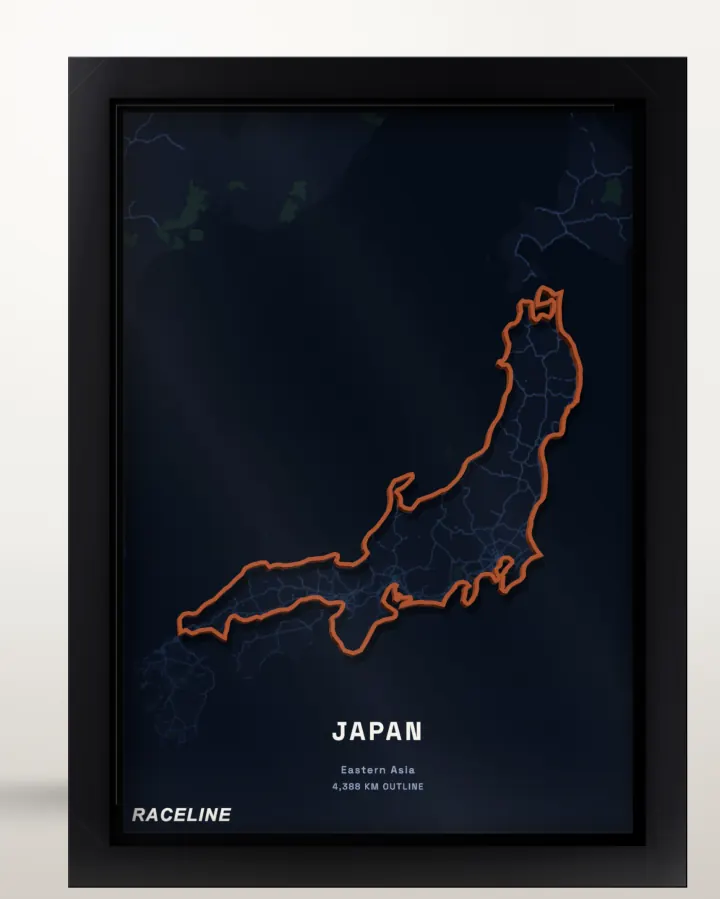 Framed Japan country outline poster with a map background