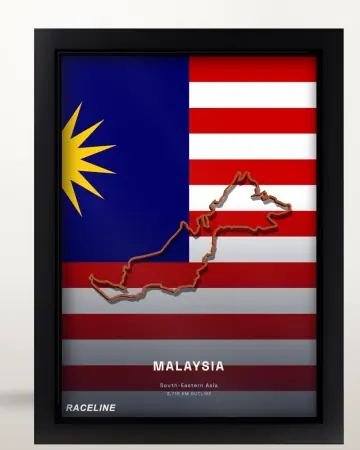 Framed Malaysia country outline poster on its flag background
