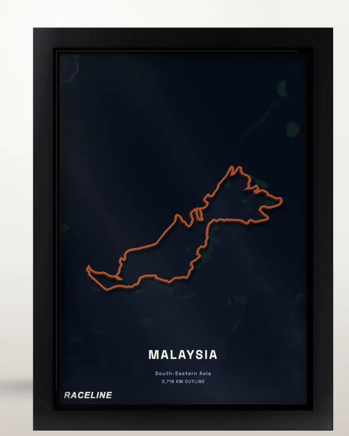Framed Malaysia country outline poster with a map background