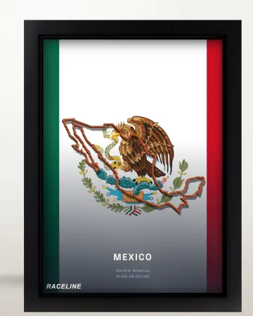 Framed Mexico country outline poster on its flag background