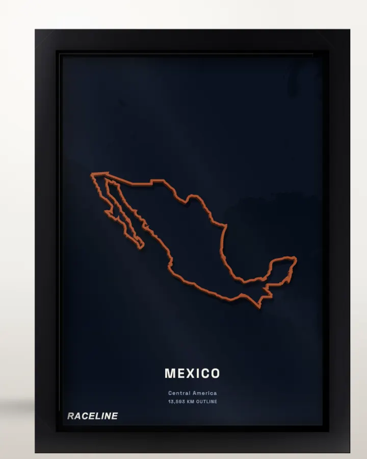 Framed Mexico country outline poster with a map background
